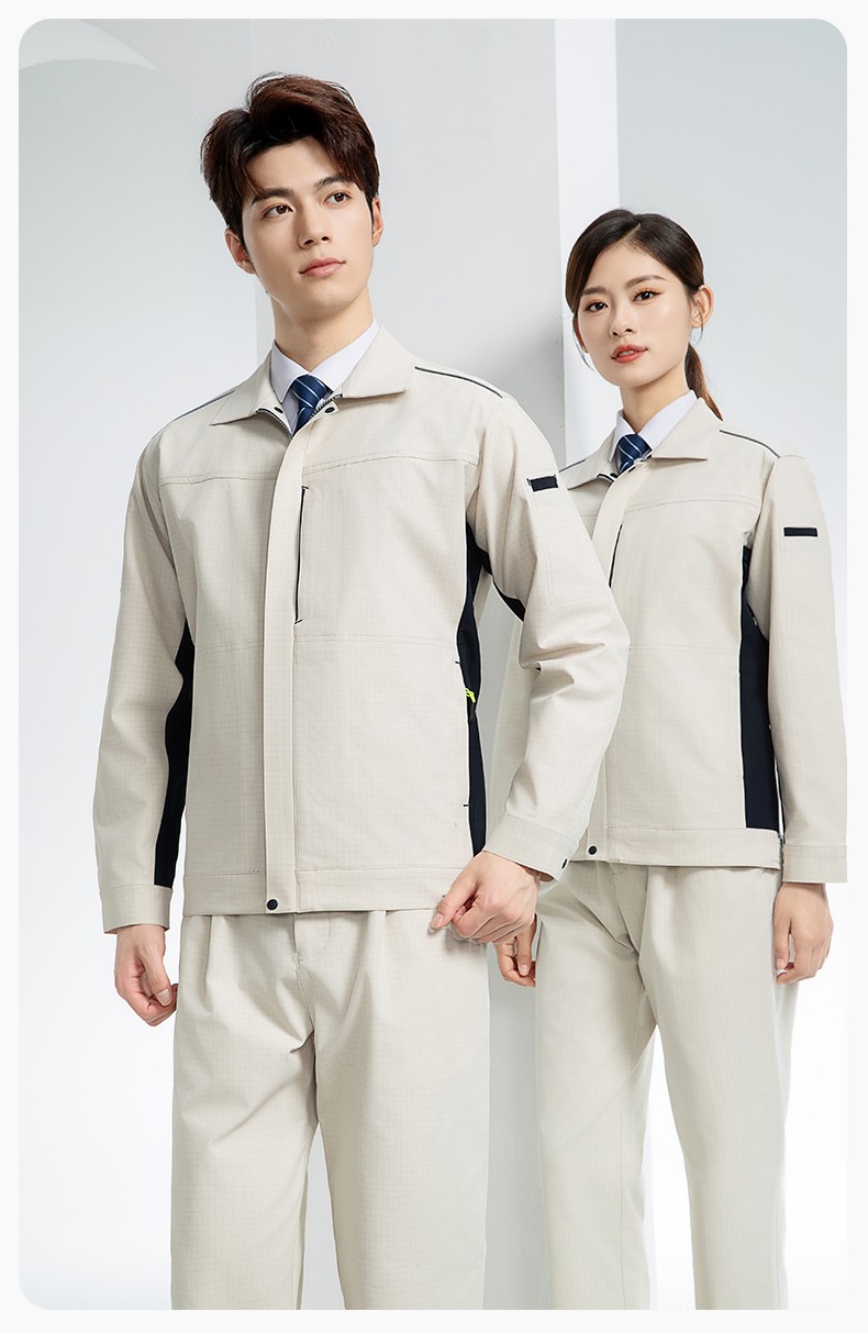YJ-6513 春秋加油站防靜電勞保工作服套裝耐磨車間工裝定制(圖14)