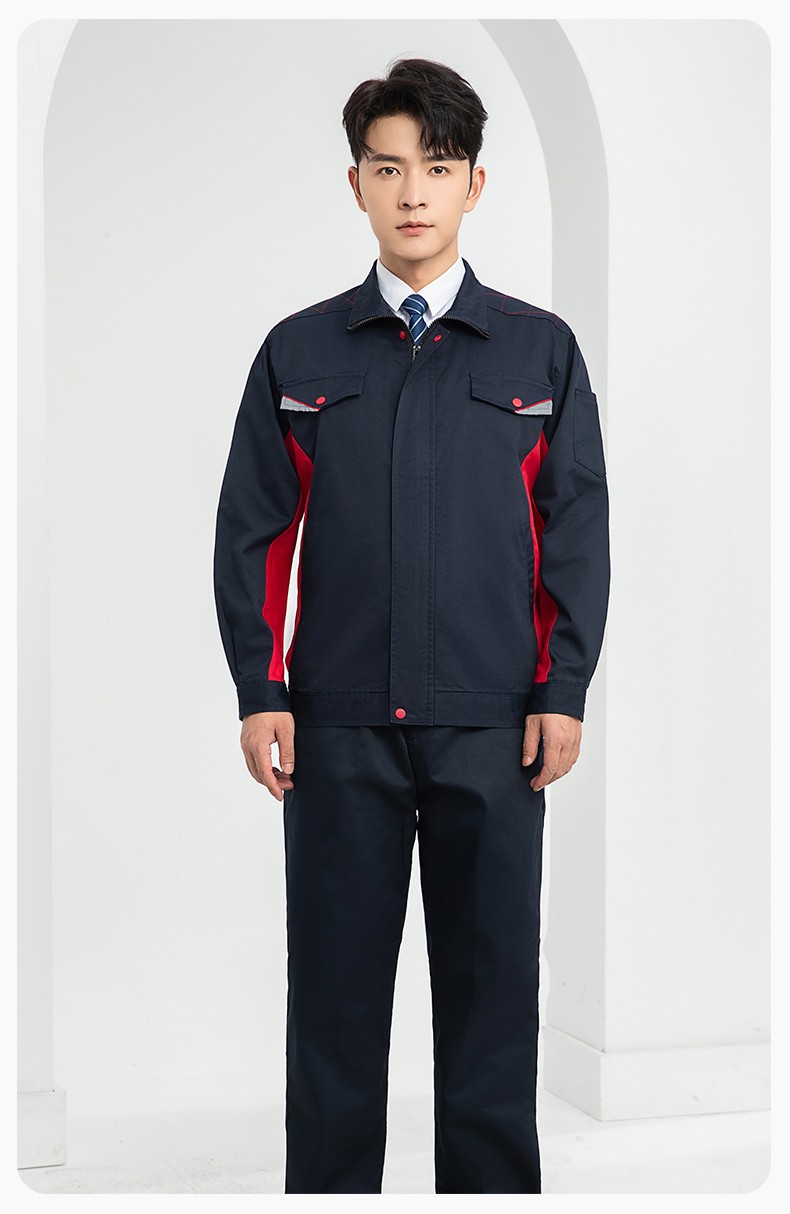 LJ-9901 春秋防靜電工作服套裝男拼色耐磨電焊工加油站可定制工裝勞保服(圖12)