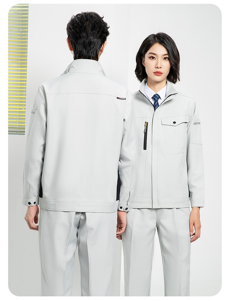 YJ-6509  立領(lǐng)工作服春秋男純色拉鏈款套裝工廠車間汽修機(jī)修服勞保服定制(圖21)